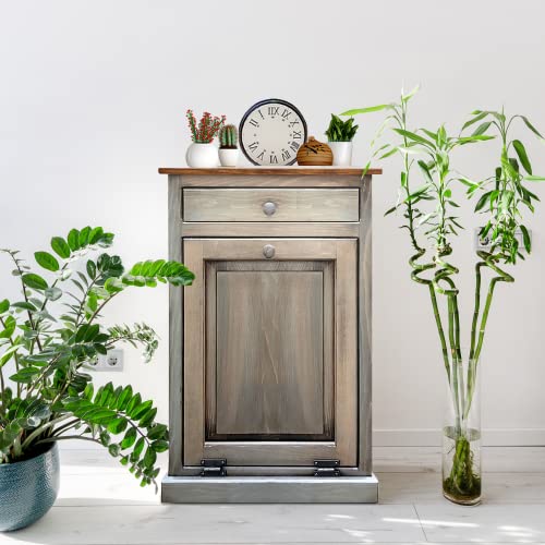 Peaceful Classics Wooden Tilt Out Trash Cabinet with Drawer, Pewter - color: Pewter, style: With Drawer