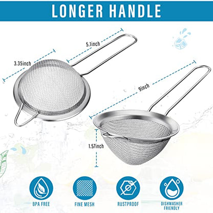 9 Pack Stainless Steel Cone Cocktail Strainer, Bar Strainer, Mesh, 3.2 in