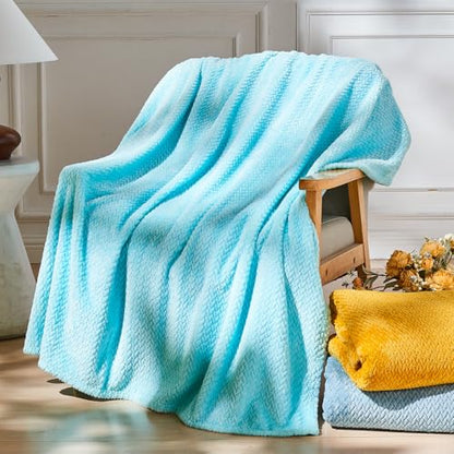 NEWCOSPLAY Fleece Leaves Pattern Twin Blanket, Turquoise, 60"x80" - color: Turquoise, size: Twin(60"x80")