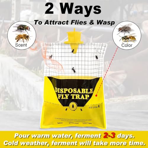 Outdoor Fly Traps for Patio - 4 Large Pre-Baited Flies Wasp Bags Disposable - size: 4 Pack