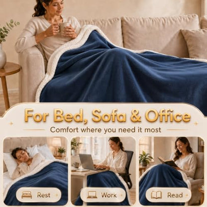 Heated Blanket Electric Throw Size 50''x60'' with 5 Heating Levels, 3 Hour Auto Shut Off, Machine Washable, Flannel & Sherpa Double-Sided Soft Warming Blanket for Couch, Bed, Office - Navy Blue - color: 05-navy Blue, size: 50''x60''(Throw)