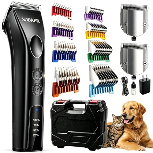 Professional Dog Grooming Clippers, Cordless Pet Hair Clipper - color: Black