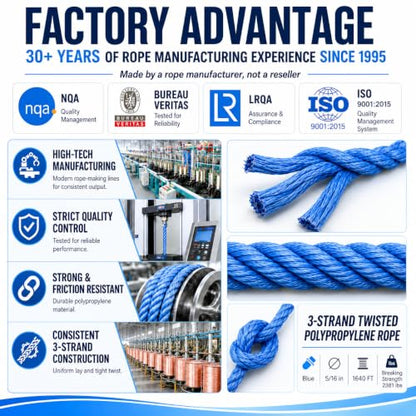 Heavy Duty PP/Polyester/Nylon Rope on Spool, Blue, 5/16inX1640FT | Weather-Resistant & Waterproof for Pool, Marine, Boating, Camping, Household, Towing, Construction & Rigging Applications - color: Blue, size: 5/16in X 1640FT