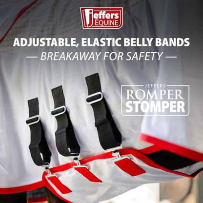Jeffers Romper Stomper Sweet Itch Fly Sheet for Horses with Detachable Neck 75", Breathable Mesh Cotton Blend Top, UV & Insect Protection Horse Sheet, Lightweight Turnout Rug - White and Red - size: 75"