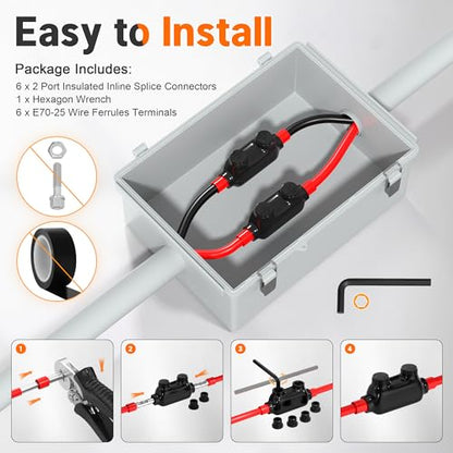 Joinfworld Insulated Inline Splice Connector 3/0-6AWG Aluminum to Copper Wire Connectors Aluminum Wire Connectors with Slotted Allen Hex - 6 Pack - size: 3/0-6 AWG