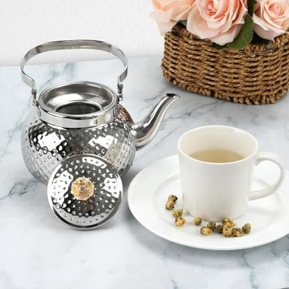 1.2L Hammered Tea Kettle Stovetop, Silver Tea Pot with Strainer for Stove - color: Silver-1.2L