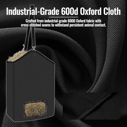 ESMING 2Pcs 600D Oxford Hanging Hay Feeder Bag Compatible with Horses Donkeys Cows Llamas Ostriches or Other Animals Suitable for Indoor/Outdoor use Black