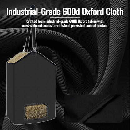 ESMING 2Pcs 600D Oxford Hanging Hay Feeder Bag Compatible with Horses Donkeys Cows Llamas Ostriches or Other Animals Suitable for Indoor/Outdoor use Black