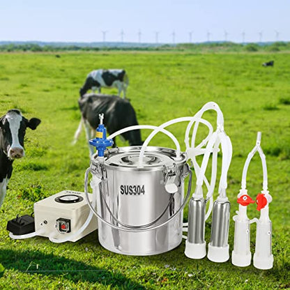 VEVOR Goat Milking Machine, 6 L 304 Stainless Steel Bucket, Electric Automatic Pulsation Vacuum Milker, Portable Milker with Food-Grade Silicone Cups and Tubes, Adjustable Suction for Cows and Sheep - size: 6 L