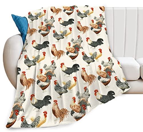 Rooster Chickens Blanket Gifts for Girls Women Throw Blankets 80"x60" - color: Rooster Chickens, size: Adult Size: 80"x60"