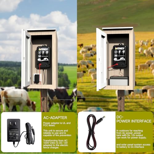 AC/DC 2-in-1 Power Supply, Electric Fence Energizer for 10 Mile Preventing Wild Animal Intrusion, 40 Acre Coverage, 12V Input, 12KV 2 Joule Output, Deter Predators, Contain Cattle, Cow and Livestock - color: BLACK-Base Model