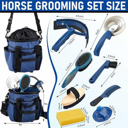 Cunhill 9 Pcs Horse Grooming Kit Tack Room Supplies, Classic, Dark Blue - color: Dark Blue, style: Classic