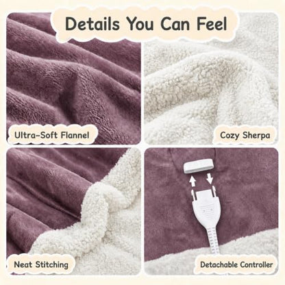 Soypipo Electric Heated Blanket 72"x84", 9 Heat Settings 10-Hour Auto-Off - color: 06-purple, size: Full 72"x84"