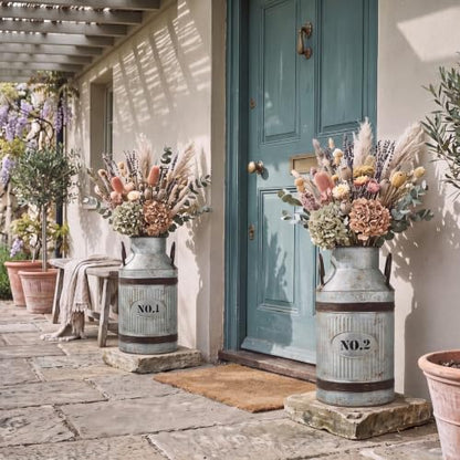 2 Pcs 15.2'' Large Rustic Galvanized Metal Milk Can Vase with Handle