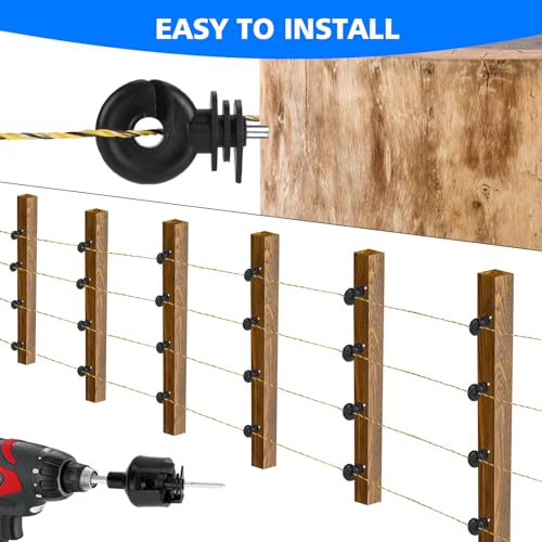 Electric Fence Wire Kit - Upgraded 660 Feet 9 Strands Electric Fence Polywire with Reliable Conductivity & Rust Resistance - 50 Pcs Electric Fenceing Insulator with 1 Pcs Socket Tool & Gloves - color: 656FT-KIT
