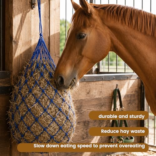 Slow Feed Hay Nets for Horses, 2 Pack, 40 Inch, 2 Inch Holes, Blue - color: Blue