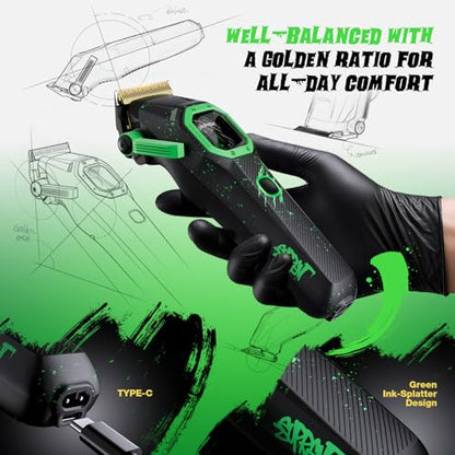 SUPRENT FANGS Professional Barber Clippers - High-Performance 13,000 RPM Vector Motor Hair Clipper Barber Trimmer Set, Professional Haircutting Kit with AI Speed Control, Patented U-Teeth Blade(black) - color: Black Green