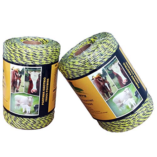 Farmerry Portable Electric Fence Polywire with 6 Conductors, Yellow and Black, 656 Feet, 200 Meters - size: 656 Feet