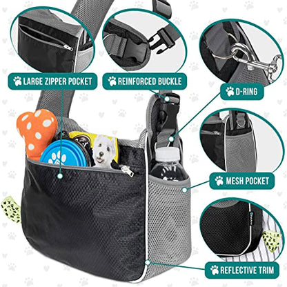 PetAmi Dog Sling Carrier for Small Dog, Hands Free Crossbody Carrier, Black | Under 10 lbs, Puppy Cat Pet Travel Gift, Breathable Mesh, Padded Strap, Removable Sherpa Bed, Pockets & Poop Bag Dispenser - color: Black