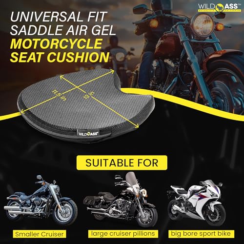 Wild Ass Saddle Airgel – Motorcycle Seat Cushion, Ergonomic Air-Adjusting Pad with Straps, Universal Fit for Ultimate Rider Comfort & Relief, Cool Flow Motorcycle Accessory for Long Rides – Black - style: Air Gel