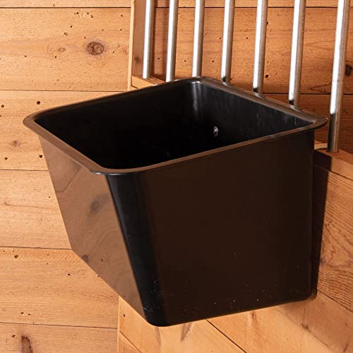 Dura-Tech Large Bucket with Hanging Arms 8 Gallons | Color Black | Universal Feed Tub | Prevents Spilled Grain | 8-Gallon Capacity