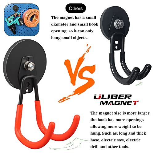 ULIBERMAGNET Strong Magnetic Hooks,2 Pack Heavy Duty Large Magnetic Hooks for Extension Cord, Cable, Hose, Power Cord,Rope,Drill,Jig Saw,Circular Saw,Garden Lawn Tools (Orange/3.46inch) - style: 3.46" Extra Strong Large XJ Orange 2PC