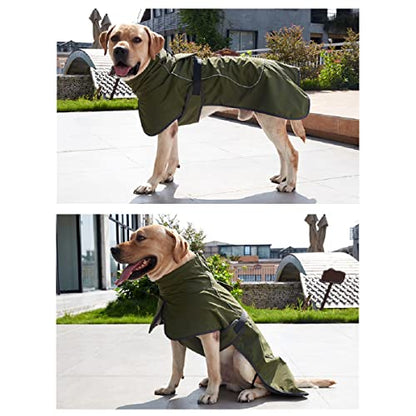 Barkworthies Dog Raincoat - Waterproof Winter Jacket with Velvet Inner, Reflective Strip, Green M - color: Green, size: Medium
