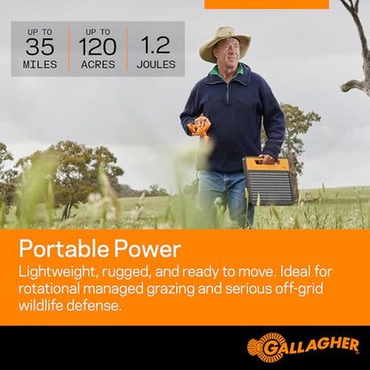 Gallagher S120 Lithium Solar Fence Charger | 1.2 Joule Energizer Powers Up to 35 Miles or 120 Acres | Solar Lithium Iron Phosphate Battery | Adaptive Power Control | Portable and Weather Resistant