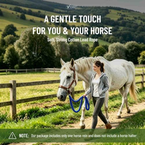 Premium Cotton Lead Rope for Horses & Livestock, Blue - color: Blue