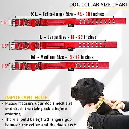 ADITYNA Heavy Duty Red Dog Collar for Medium Dogs with Traffic Handle - color: Red, size: Medium: Fit 15-19" Neck