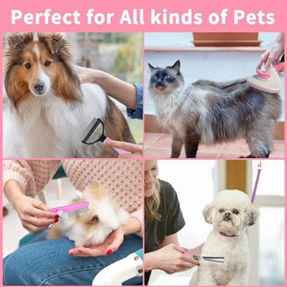 Complete Pet Grooming Solution by Dog - 9PCS Kit with Slicker Brush, Deshedding Tool, and Grooming Comb for All Breeds and Sizes, Promotes Healthy Skin and Coat - color: Pink, size: 10 PCS