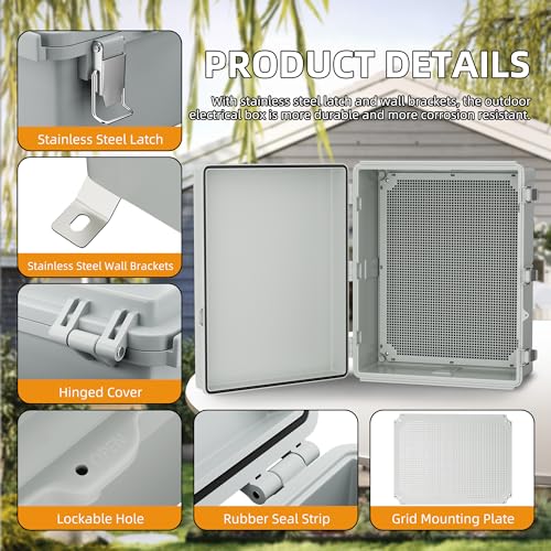 Joinfworld Weatherproof Electrical Box 19.7x15.7x7.9 Outdoor Enclosure | Weatherproof ABS Box with DIN Rail & Glands for Starlink, Outdoor WiFi, Solar, Pump Controller & DIY Projects - size: 19.7"x15.7"x7.9"