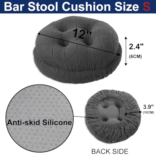 BUYUE Round Bar Stool Seat Cushion, Dia.12 Luxury Fashion Jacquard with Anti-Skid Silicone Bar Stool Cushion Padded (Dark Grey, S,1 Count) - color: Dark Grey, style: Round S