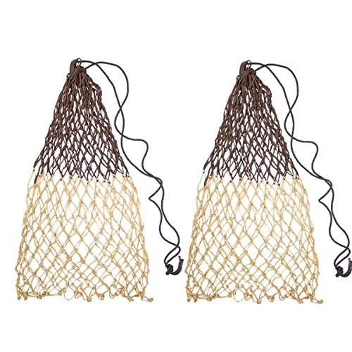 Set of 2 42" Soft Mesh Hay Nets with 2" Holes, Fits 4-6 Flakes of Hay (42", Light Brown/Dark Brown) - color: Light Brown/Dark Brown