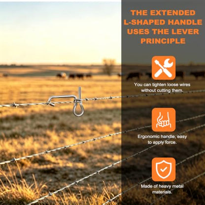 Fence Wire Tightener, 20PCS 6mm Fence Wire Tightener Clips with 1 Tightener Handle, 1/4 Inch Wire Tensioner Tool for Barbed Wire Fence, Farm, Garden, Livestock Fencing