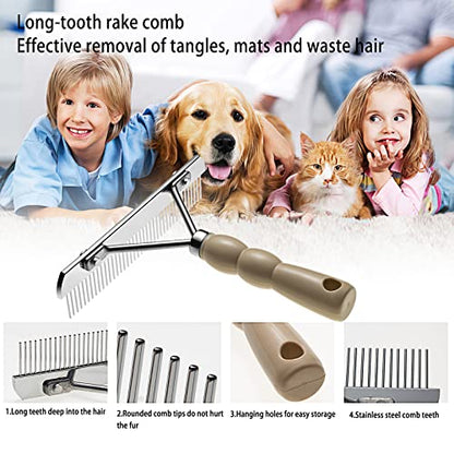 Undercoat Rake for Dogs, 2 Pack Double Coat Brush Set Long Tooth Undercoat Brush & Flea Comb, Long Hair Dog Combs for Grooming Shedding German Shepherd Horse Great Pyrenees