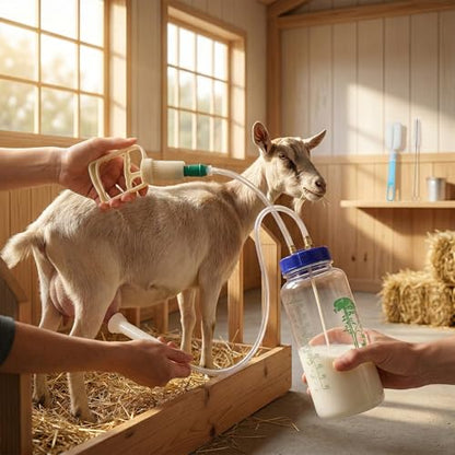 Veemoon Manual Cow Milking Machine Portable Hand Pump Milker for Cattle Goat and Sheep Food Grade Contact Parts Transparent Bottle for Milk Level Control Farm Supply 8.66 X 3.54 X 3.54 in