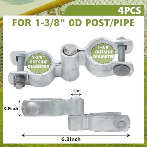 1-3/8" x 1-3/8" Chain Link Fence Gate Post Hinge Kit, Set of 4, Galvanized Steel Chain Link Gate Hinge with 4 Pcs Female Hinges and 4 Pcs Male Post Hinges, Bolts & Nuts Included - size: 1-3/8" x 1-3/8"(4 Pack)