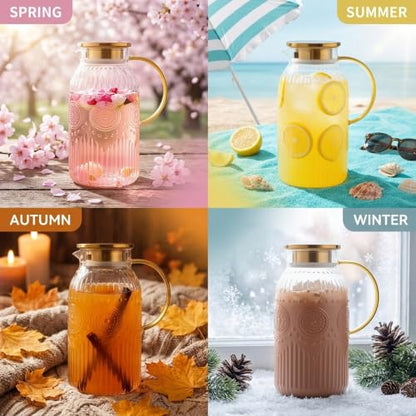 Amzcku Glass Pitcher with Lid 68oz 2L Vintage Water Carafe Beverage 1Pack - size: 68 Ounces (1 Pack)