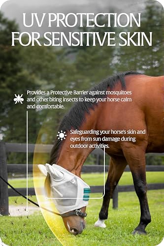 Equinavia Algard Soft Mesh Horse Fly Mask with Ears, 45 SPF UV Protection - color: Light Blue, size: Warmblood