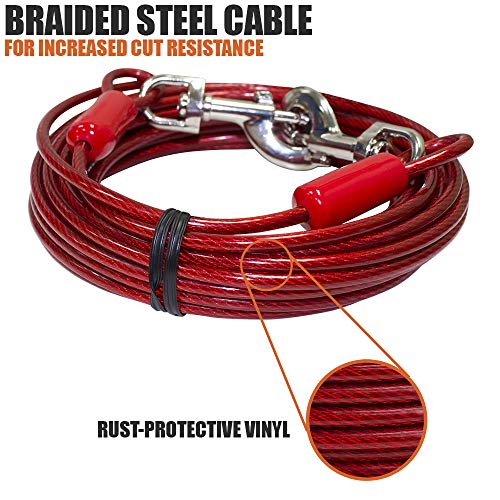 BV Dog Tie Out Cable 30 Feet - Heavy Duty Dog Lead Up to 125 Pounds - Reflective & Rust-Free with Quick Release Swivel Clips & 360° Rotating Clasp - Tangle-Free Dogs Runner for Yard (Red, Pair) - color: 125lbs/ 30ft/ Red, style: Pair