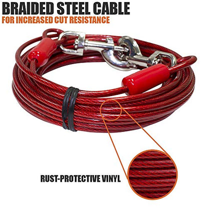BV Dog Tie Out Cable 30 Feet - Heavy Duty Dog Lead Up to 125 Pounds - Reflective & Rust-Free with Quick Release Swivel Clips & 360° Rotating Clasp - Tangle-Free Dogs Runner for Yard (Red, Pair) - color: 125lbs/ 30ft/ Red, style: Pair