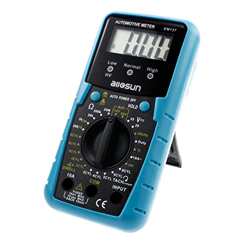 ALLOSUN EM127 Digital Automotive Meter Digital Multimeter RPM Dwell Angel Ignition System Test Duty Cycle Measurement 1999 Reading LCD DCV DC Resistance Measure