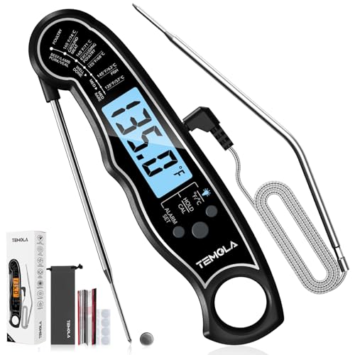 TEMOLA Meat Thermometer, Instant Read Food Thermometer for Cooking, Digital Food Thermometer with LCD Backlight for Candy Fry Grill BBQ Liquids, Kitchen Oven Safe Dual Probe 2 in 1 Thermometer | Digital Food LCD Backlight for Candy Fry Grill BBQ Liquids,