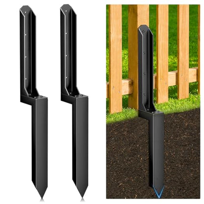 2 Pack Fence Post Repair Kit, Heavy Duty Steel Ground Spike Anchor for Fixing Leaning or Broken 4x4 & 6x6 Wood Posts, No Dig Drive-in Support for Yard, Garden & Fence - size: 2 Pack