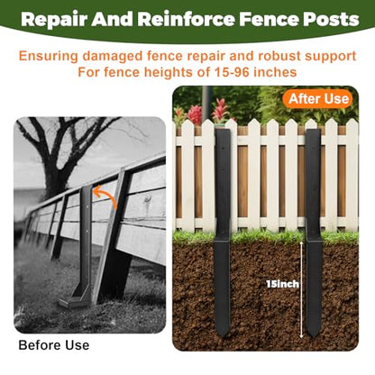 Fence Post Repair Kit, Thickened Heavy Duty Fence Post Anchor Stakes for Repair Tilted, Broken Wood Posts Support (Black, 4 Pack) - color: Black-4 Pack