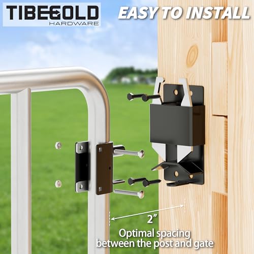 2 Way Gate Latch, Heavy Duty Two Way Farm Gate Latch, Black Anti-Sag Fence Gate Latch, Lockable Gravity Latch Gate Hardware for Fences, Metal Gates, Farm, Horse Corrals, Ranches, 2 Pack