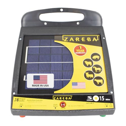 Zareba Solar Powered Low Impedance Electric Fence Charger, 15 Mile Solar Powered Electric Fence Energizer, Contain Animals, Keep Out Predators - ESP15M-Z
