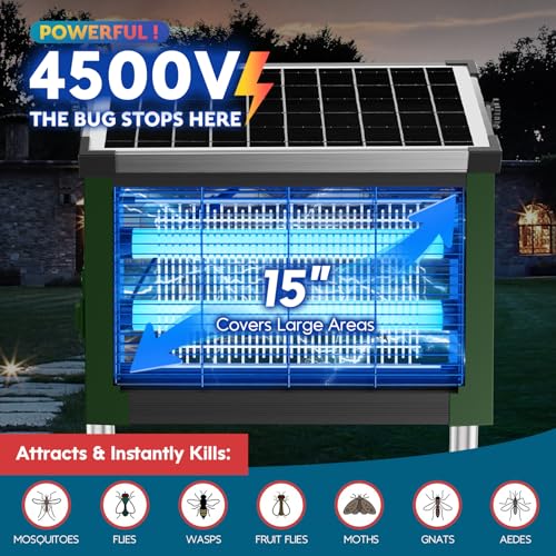 PhatroyYee Solar Bug Zapper Outdoor, Waterproof Mosquito Fly Zapper 4500V - color: Army Green
