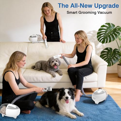 Dog Grooming Vacuum, 13000Pa & 2L Dust Cup & <55dB, 5-in-1 Self-Cleaning Pet Hair Vacuum with Spray Brush for Shedding, Quiet Deshedding Kit for Dogs Cats | self-cleaning with spray brush for shedding,Quiet <55dB,Includes clipper & steam brush,Home groomi